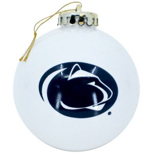 white holiday ornament ball with Penn State Athletic Logo